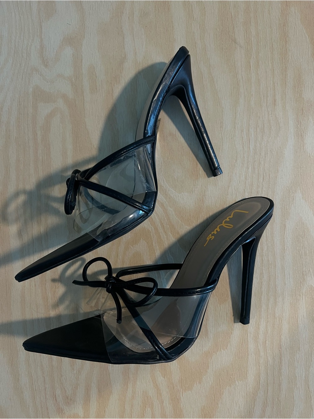 Lulu's Black Pointed-Toe Clear-Strap Stiletto Mules